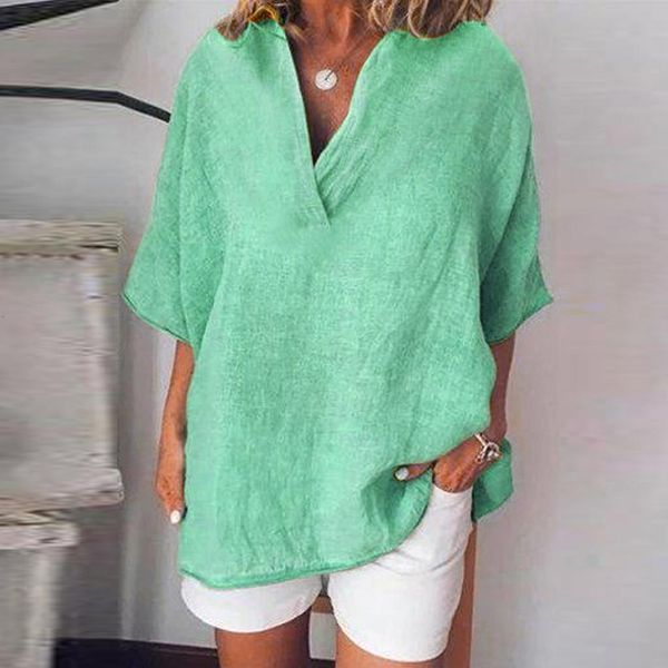 ladies linen shirts solid blouse women short sleeve v neck casual loose female blusa summer casual elegant pullover, White
ladies linen shirts solid blouse women short sleeve v neck casual loose female blusa summer casual elegant pullover, White