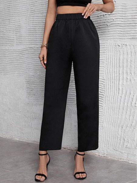 elastic waist straight leg pants i3e9#, Black;white
elastic waist straight leg pants i3e9#, Black;white