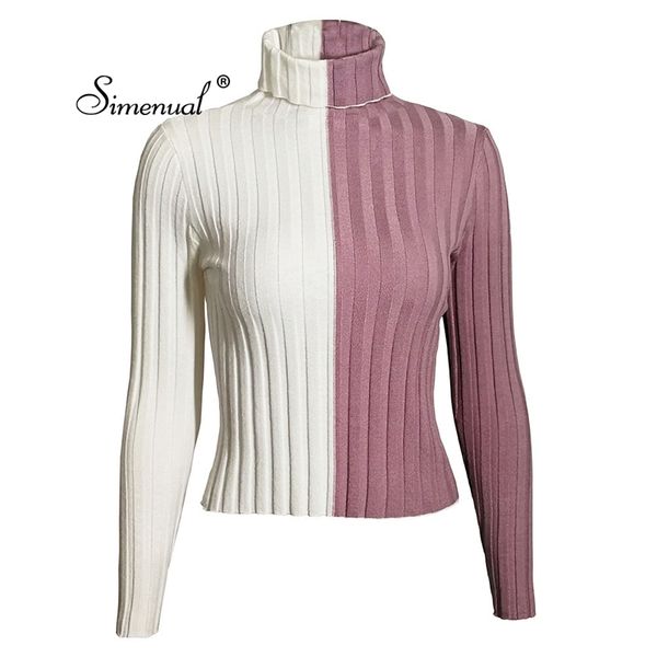simenual patchwork women's turtleneck sweaters and pullovers autumn knitting clothes skinny cropped lady's sweater y200116, White;black
simenual patchwork women's turtleneck sweaters and pullovers autumn knitting clothes skinny cropped lady's sweater y200116, White;black