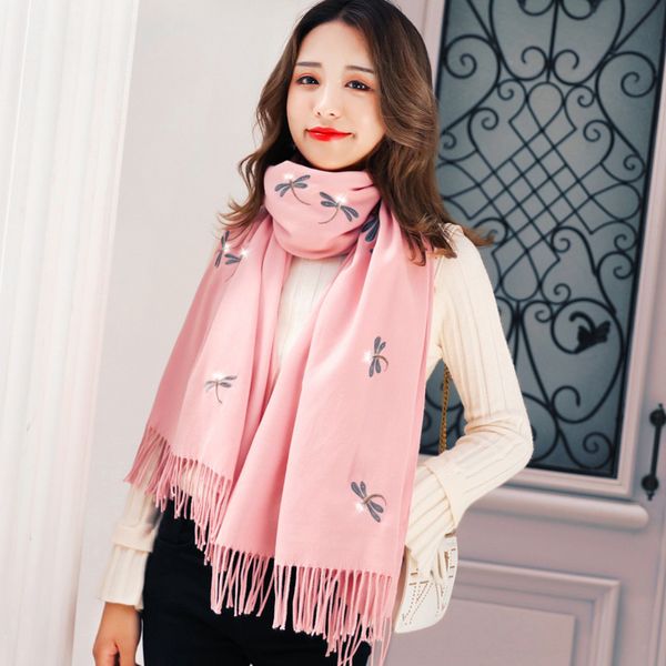 korean autumn and winter new cashmere imitation christmas scarf shawl fawn dragonfly embroidery versatile student ladies neck, Blue;gray
korean autumn and winter new cashmere imitation christmas scarf shawl fawn dragonfly embroidery versatile student ladies neck, Blue;gray