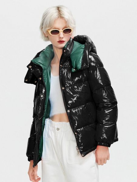 ziai slant pocket button up hooded puffer coat g4bo#, Black 
ziai slant pocket button up hooded puffer coat g4bo#, Black