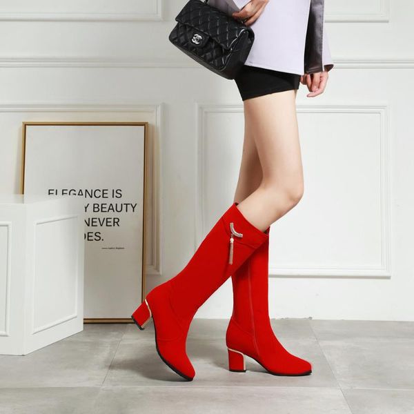 boots 2021 fashion high heels long women flock round ladies knee shoes woman winter faux suede black red 32-43
boots 2021 fashion high heels long women flock round ladies knee shoes woman winter faux suede black red 32-43