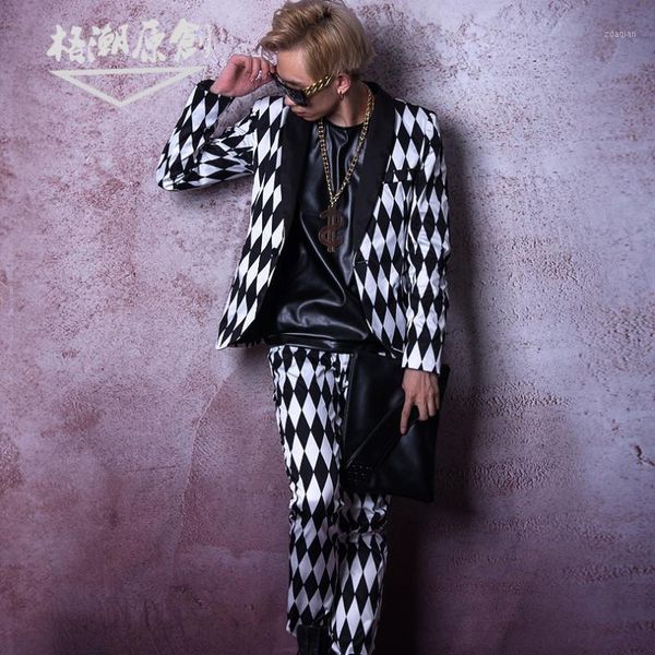 men's suits & blazers suit men trend singer dj black and white plaid set night club bar hairdresser stage costumes wedding for men1, White;black
men's suits & blazers suit men trend singer dj black and white plaid set night club bar hairdresser stage costumes wedding for men1, White;black