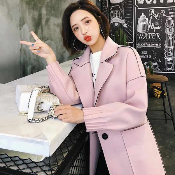 woollen outerwear women's long 2020 spring chic cocoon - shaped small thin woolen coat overcoat pink color jacket 80007, Black
woollen outerwear women's long 2020 spring chic cocoon - shaped small thin woolen coat overcoat pink color jacket 80007, Black
