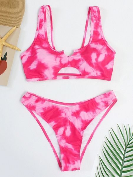 tie dye cut-out bikini swimsuit s8qk#, White;black