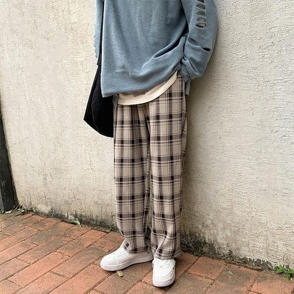 2021 spring new men's plaid pants vintage bottoms korean casual clothing drawstring wide leg straight cotton checkered trousers, Black
2021 spring new men's plaid pants vintage bottoms korean casual clothing drawstring wide leg straight cotton checkered trousers, Black