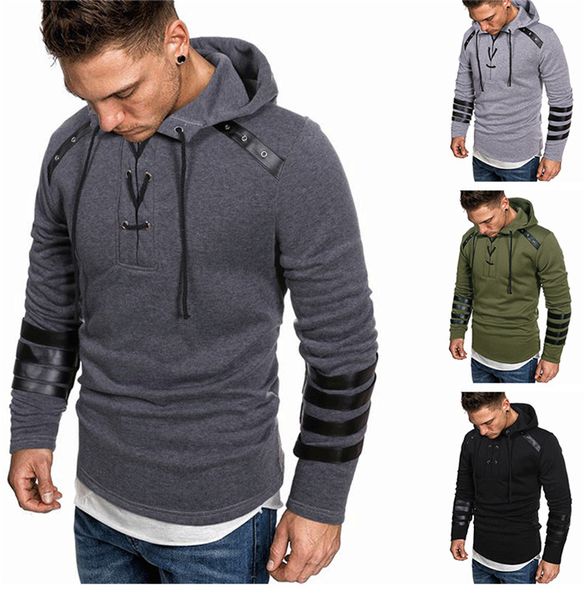mens bandage patchwork hoodies pullover leather long sleeve hooded sweatshirt homme sport clothing, Black
mens bandage patchwork hoodies pullover leather long sleeve hooded sweatshirt homme sport clothing, Black