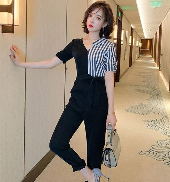 fashion women summer jumpsuits rompers stitching contrast color stripes high waist pants women's overalls office clothing, Black;white
fashion women summer jumpsuits rompers stitching contrast color stripes high waist pants women's overalls office clothing, Black;white