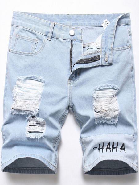 men letter graphic ripped denim shorts j4gi#, Blue