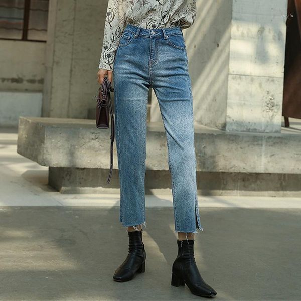 woman casual straight leg jeans slit korean ladies high waist leisure basic classic denim pencil pants female boyfriend street1, Blue
woman casual straight leg jeans slit korean ladies high waist leisure basic classic denim pencil pants female boyfriend street1, Blue