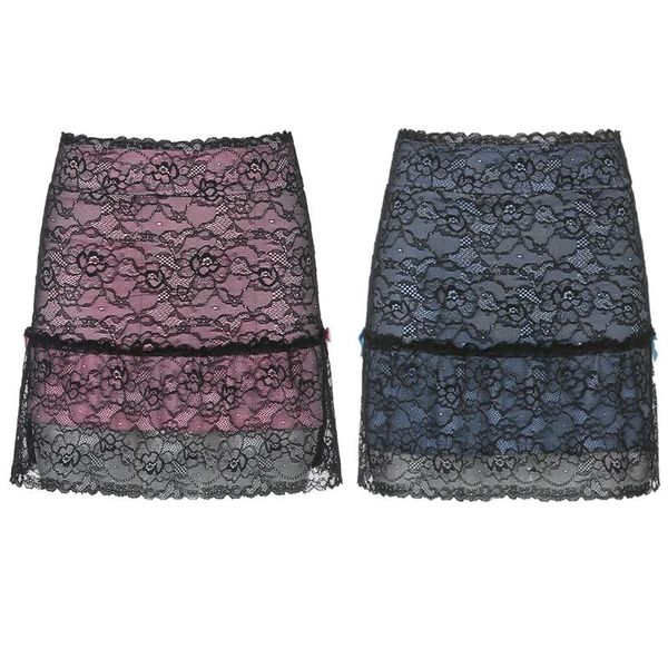 women double layer sheer floral lace slim mini skirt with lining harajuku gothic bowknot a-line vintage streetwear, Black
women double layer sheer floral lace slim mini skirt with lining harajuku gothic bowknot a-line vintage streetwear, Black