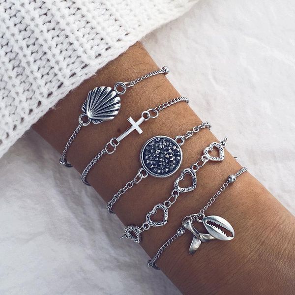 5 pcs/set women fashion geometry gem shell cross heart fishtail silvery bracelet set beach charm party jewelry accessories, Golden;silver
5 pcs/set women fashion geometry gem shell cross heart fishtail silvery bracelet set beach charm party jewelry accessories, Golden;silver