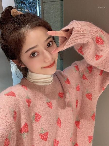 sweaters for women spring 2020 korean style cute strawberry pattern covering yarn knitted pullover pink white knitwear t4591, White;black
sweaters for women spring 2020 korean style cute strawberry pattern covering yarn knitted pullover pink white knitwear t4591, White;black
