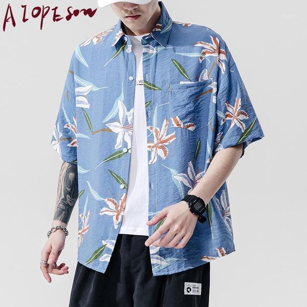 hawaiian shirt men new summer casual light blue lily printed shirt men loose pointed collar short sleeve1, White;black 
hawaiian shirt men new summer casual light blue lily printed shirt men loose pointed collar short sleeve1, White;black