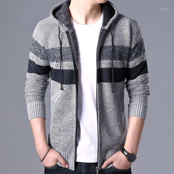 2020 winter men's stripe sweater coat fleece hooded full zip casual jackets thick long sleeve knitted wool sweaters casual wear1, White;black
2020 winter men's stripe sweater coat fleece hooded full zip casual jackets thick long sleeve knitted wool sweaters casual wear1, White;black