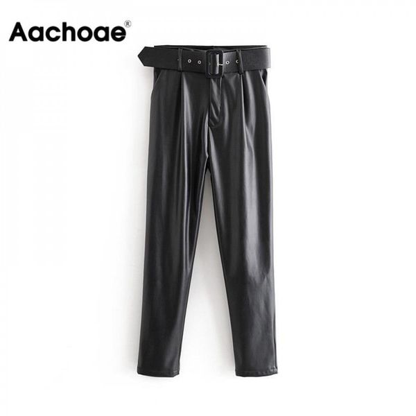 aachoae women chic black pu faux leather pants fashion high waist pockets ladies office trousers with belt casual pleated pants 1020, Black;white
aachoae women chic black pu faux leather pants fashion high waist pockets ladies office trousers with belt casual pleated pants 1020, Black;white