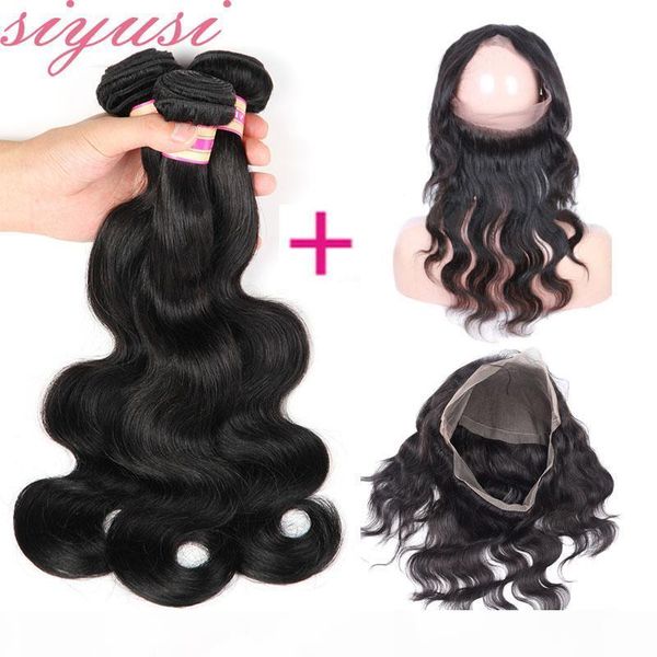 360 lace frontal with bundles brazilian body wave virgin hair 3 4 bundles human hair weave 360 lace band with baby hair, Black;brown
360 lace frontal with bundles brazilian body wave virgin hair 3 4 bundles human hair weave 360 lace band with baby hair, Black;brown