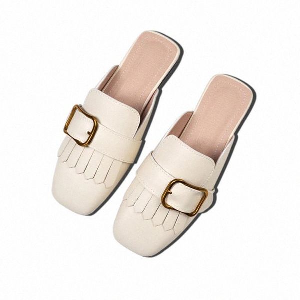 women's summer metal toe-covered slippers tassel leather mules shoes ladies square low heel sandals big size 31-43 women slides #xt18, Black
women's summer metal toe-covered slippers tassel leather mules shoes ladies square low heel sandals big size 31-43 women slides #xt18, Black