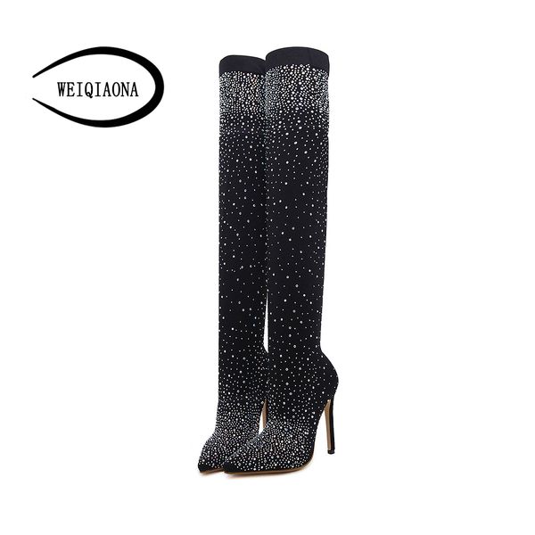weiqiaona 2020 new women's high heel boots new personality pointed toe bilngs crystal knee-high boots nightclub shoes, Black
weiqiaona 2020 new women's high heel boots new personality pointed toe bilngs crystal knee-high boots nightclub shoes, Black