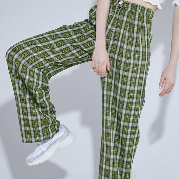 green plaid pants women's high waist straight leg long trouser pants female harajuku street wear /, Black;white
green plaid pants women's high waist straight leg long trouser pants female harajuku street wear /, Black;white