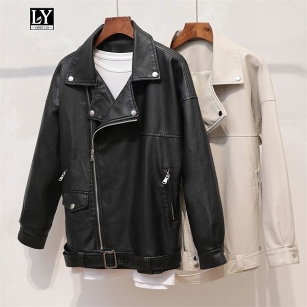 ly varey lin autumn turndown collar faux soft leather jacket coat women streetwear loose pu motorcycle zipper jacket with belt 201223, Black
ly varey lin autumn turndown collar faux soft leather jacket coat women streetwear loose pu motorcycle zipper jacket with belt 201223, Black