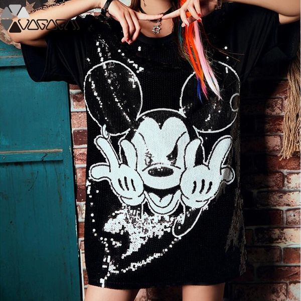 women plus size dresses short sleeve casual loose fashion cartoon streetwear sequin party club mini summer dress mujer t200320, Black;pink
women plus size dresses short sleeve casual loose fashion cartoon streetwear sequin party club mini summer dress mujer t200320, Black;pink