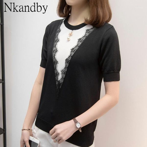 plus size knit tshirt women summer elegant fashion skinny short sleeve lace trime patchwork oversized korean ladies t-shirt1, White
plus size knit tshirt women summer elegant fashion skinny short sleeve lace trime patchwork oversized korean ladies t-shirt1, White