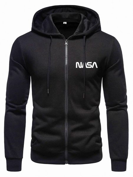men letter graphic zip up hoodie u4me#, Black