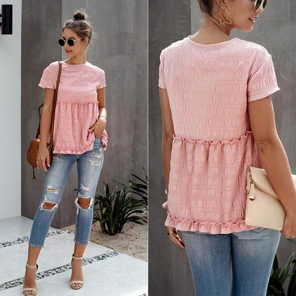 2020 summer fashion women's shirt blouse round neck elegant ruffled short sleeve casual ladies shirt blouse blusas mujer, White
2020 summer fashion women's shirt blouse round neck elegant ruffled short sleeve casual ladies shirt blouse blusas mujer, White