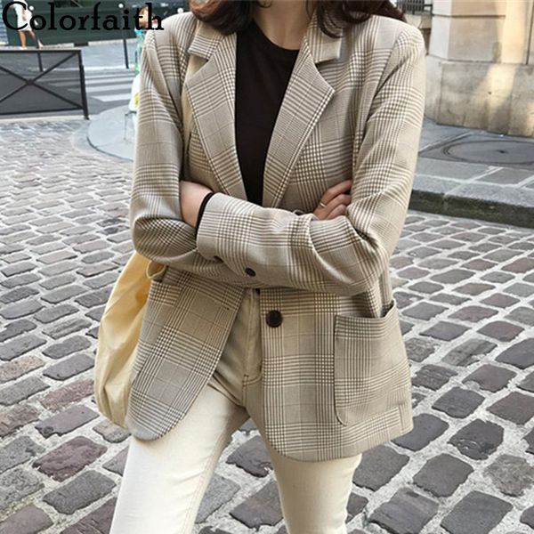 colorfaith new autumn winter women's blazers elegant plaid casual buttons pockets jackets notched vintage wild jk8225 201102, White;black
colorfaith new autumn winter women's blazers elegant plaid casual buttons pockets jackets notched vintage wild jk8225 201102, White;black
