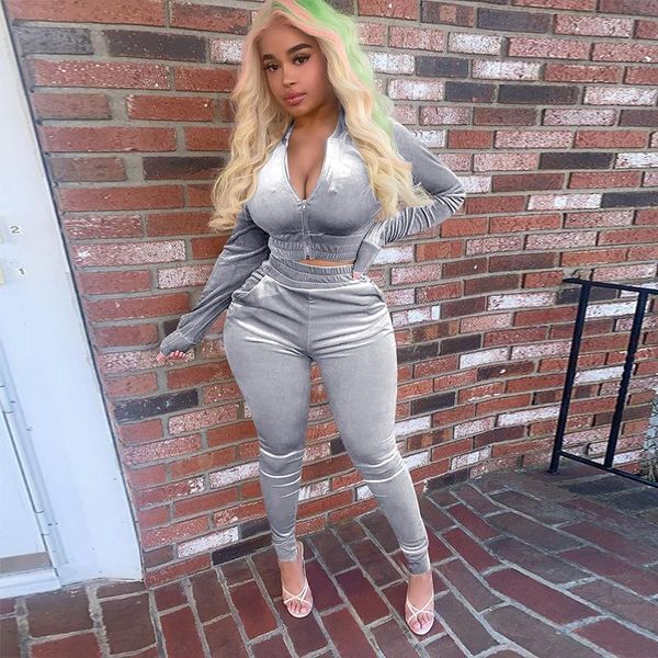 hirigin velvet two piece set long sleeve zip pocket sweatpants women tracksuit 2 piece set winter fall clothing outfits, Gray
hirigin velvet two piece set long sleeve zip pocket sweatpants women tracksuit 2 piece set winter fall clothing outfits, Gray