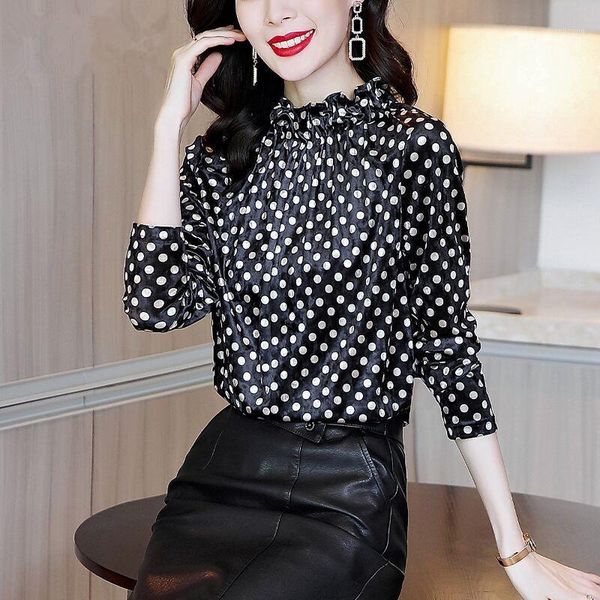spring fall fashion womens ruffles stand collar full sleeve polka dot velvet shirt blouse , 3xl velour blouses for woman1, White
spring fall fashion womens ruffles stand collar full sleeve polka dot velvet shirt blouse , 3xl velour blouses for woman1, White
