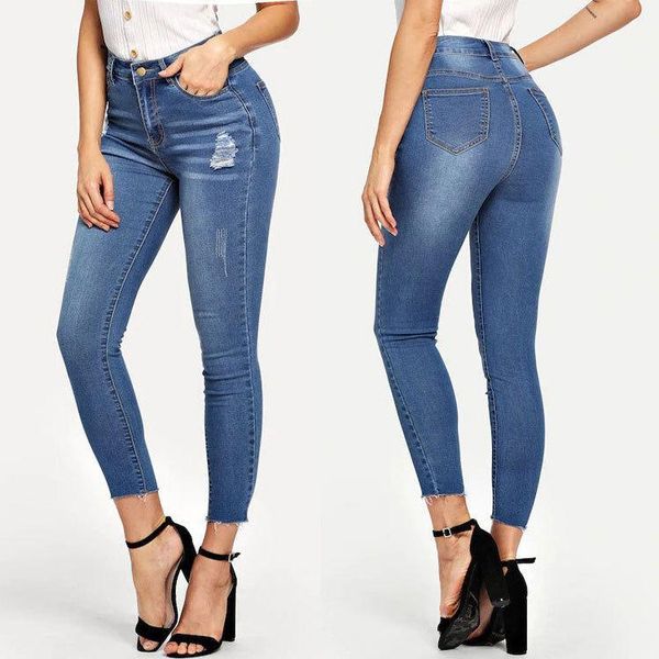 denim jeans pencil-pants destroyed stretch torn-hole high-waist women slim ripped dm0011, Blue 
denim jeans pencil-pants destroyed stretch torn-hole high-waist women slim ripped dm0011, Blue