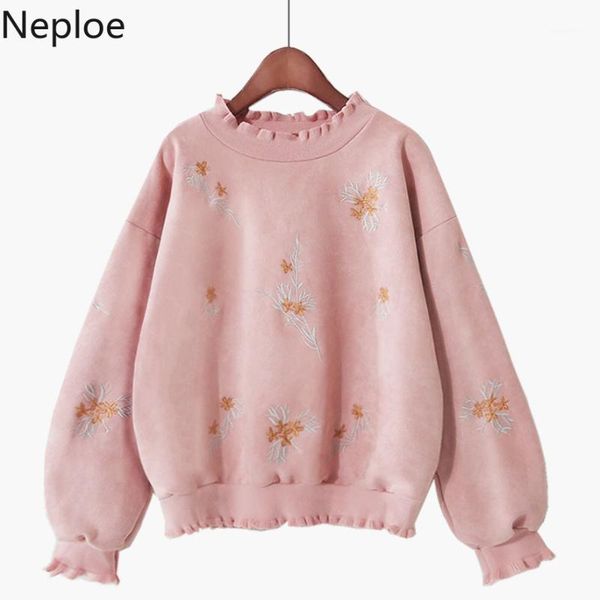 neploe 2019 autumn winter embroidery floral sweatshirt loose long sleeve ruffled collar hoodies korean suede pullover 567131, Black
neploe 2019 autumn winter embroidery floral sweatshirt loose long sleeve ruffled collar hoodies korean suede pullover 567131, Black