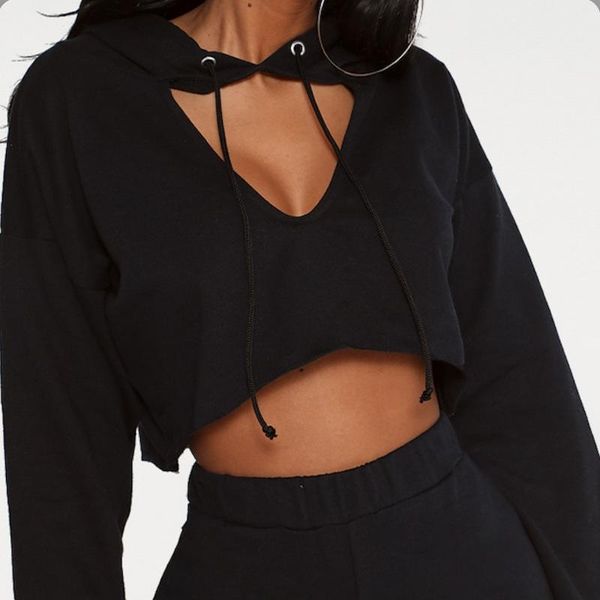 european american short hoodie women's hollow out navel exposed sweatshirt women's splicing technology long sleeve top, Black
european american short hoodie women's hollow out navel exposed sweatshirt women's splicing technology long sleeve top, Black