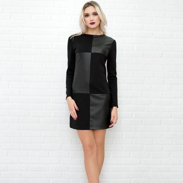 women vintage leather patchwork party dress long sleeve o neck solid sheath elegant casual dress 2020 winter new fashion1, Black;gray
women vintage leather patchwork party dress long sleeve o neck solid sheath elegant casual dress 2020 winter new fashion1, Black;gray
