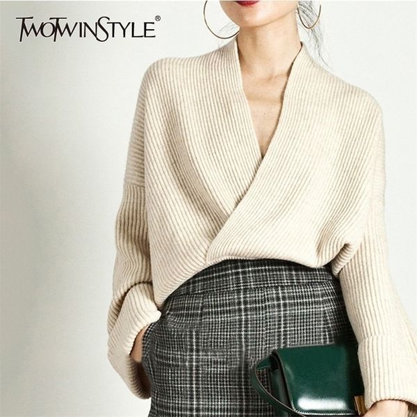 twotwinstyle elegant knitting sweater women long sleeve v neck pullover female casual fashion knitwear autumn tide 201130, White;black
twotwinstyle elegant knitting sweater women long sleeve v neck pullover female casual fashion knitwear autumn tide 201130, White;black