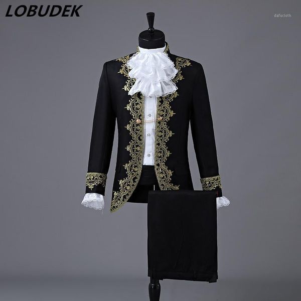 european style men's court suit red black white embroidery suits wedding dresses singer chorus pgraphic studio show costume1, White;black
european style men's court suit red black white embroidery suits wedding dresses singer chorus pgraphic studio show costume1, White;black