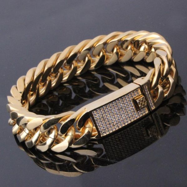 15mm wide fashion rhinestone stainless steel gold tone cuban curb link chain bracelet bangle men's xmas gift 7-11, Black
15mm wide fashion rhinestone stainless steel gold tone cuban curb link chain bracelet bangle men's xmas gift 7-11, Black