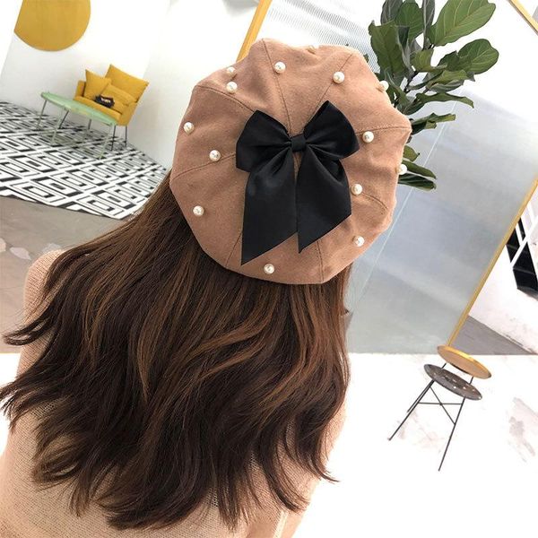 women winter pearl bow berets vintage cashmere female wool cap warm adjustable hats girls flat caps lady fashion accessories, Blue;gray
women winter pearl bow berets vintage cashmere female wool cap warm adjustable hats girls flat caps lady fashion accessories, Blue;gray
