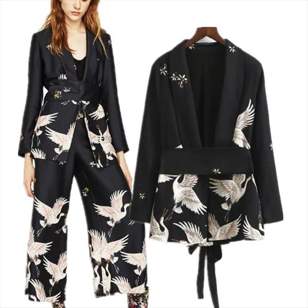 2021 autumn women vintage clothing set printed blazer wide leg retro pant female bird printed outfit pant suits womens clothing, Gray
2021 autumn women vintage clothing set printed blazer wide leg retro pant female bird printed outfit pant suits womens clothing, Gray