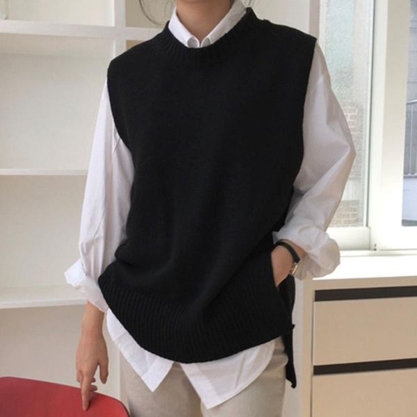 women's sweaters sweater autumn and winter 2021 style cashmere vest women mid-length waistcoat loose lazy split knit round neck sleevel, White;black
women's sweaters sweater autumn and winter 2021 style cashmere vest women mid-length waistcoat loose lazy split knit round neck sleevel, White;black