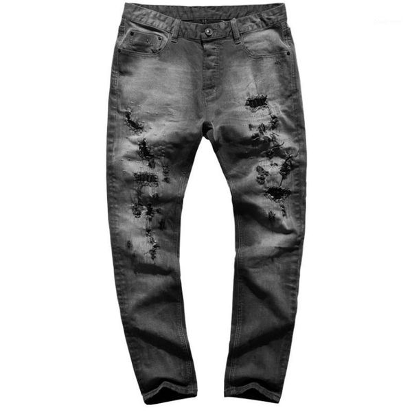 men retro washed slim straight casual button ripped holes jeans pants male micro elasticed hip hop grey jeans1, Blue 
men retro washed slim straight casual button ripped holes jeans pants male micro elasticed hip hop grey jeans1, Blue