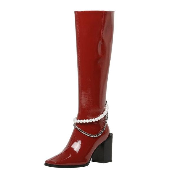 boots 2021 fashion pearl chain knight women genuine leather zipper knee high ladies thick heel square toe winter, Black
boots 2021 fashion pearl chain knight women genuine leather zipper knee high ladies thick heel square toe winter, Black