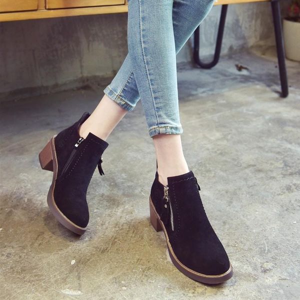new british style frosted women's boots round head thick heel side zipper high heeled boots women's short, Black
new british style frosted women's boots round head thick heel side zipper high heeled boots women's short, Black