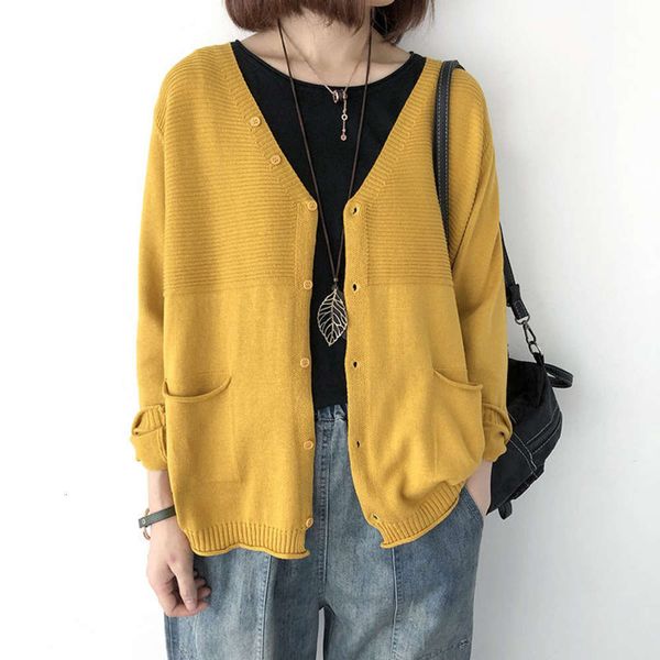 spring and new loose v-neck long sleeve knitted cardigan 2020 early autumn thin sweater women's coat, White