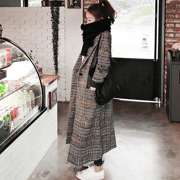 women's wool & blends women plaid long coat sleeve woollen overcoat loose thicken plus size autumn winter trench coats streetwear femal, Black
women's wool & blends women plaid long coat sleeve woollen overcoat loose thicken plus size autumn winter trench coats streetwear femal, Black