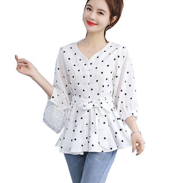 women spring summer style polka dot printed chiffon blouses shirts lady casual loose style half lantern sleeve blusas zz0587, White
women spring summer style polka dot printed chiffon blouses shirts lady casual loose style half lantern sleeve blusas zz0587, White