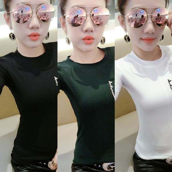 2020 autumn new t- embroidery korean letter embroidery long sleeve t-shirt for women with slim and versatile round neck bottoming shirt 6kw1, White
2020 autumn new t- embroidery korean letter embroidery long sleeve t-shirt for women with slim and versatile round neck bottoming shirt 6kw1, White