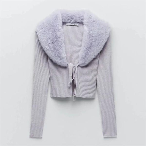 women new sweet fur collar splicing knitting sweater female lace long sleeve cardigan chic top, White
women new sweet fur collar splicing knitting sweater female lace long sleeve cardigan chic top, White